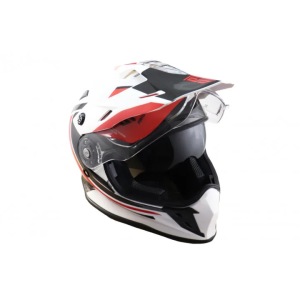 STR Κράνος ENDURO TOURER Γραφικά με Γείσο Λευκό Κόκκινο
